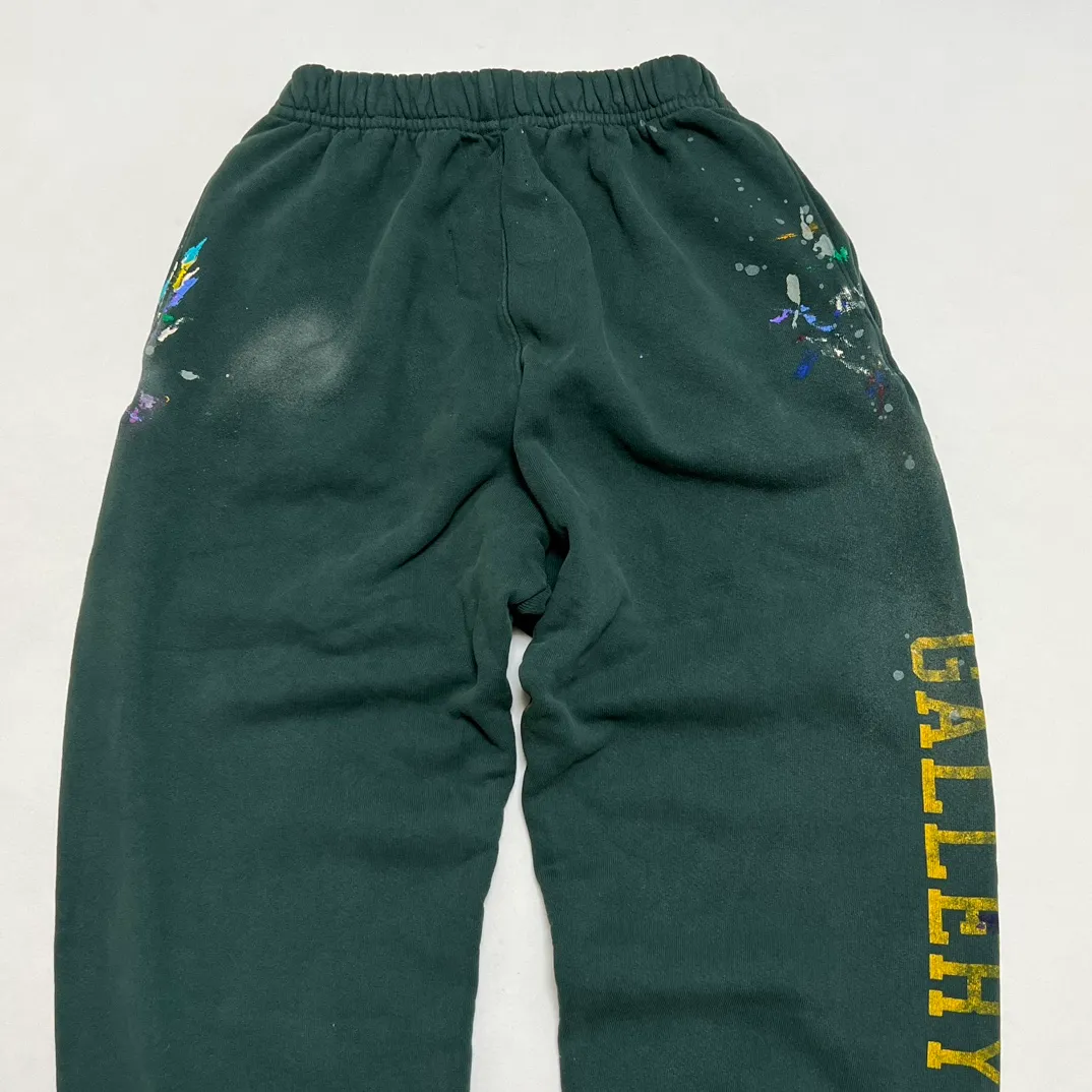 GALLERY DEPT. GD PROPERTY OF SWEATPANTS splashed ink, washed and distressed sweatpants, dark green S-XL, heavy wash and distressed, handmade acrylic splashed ink graffiti, perfect top restoration